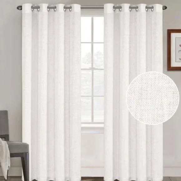 Faux Linen Curtains 96 inch Length 2 Panels Set 52x96 Taupe - Picture 4 of 4